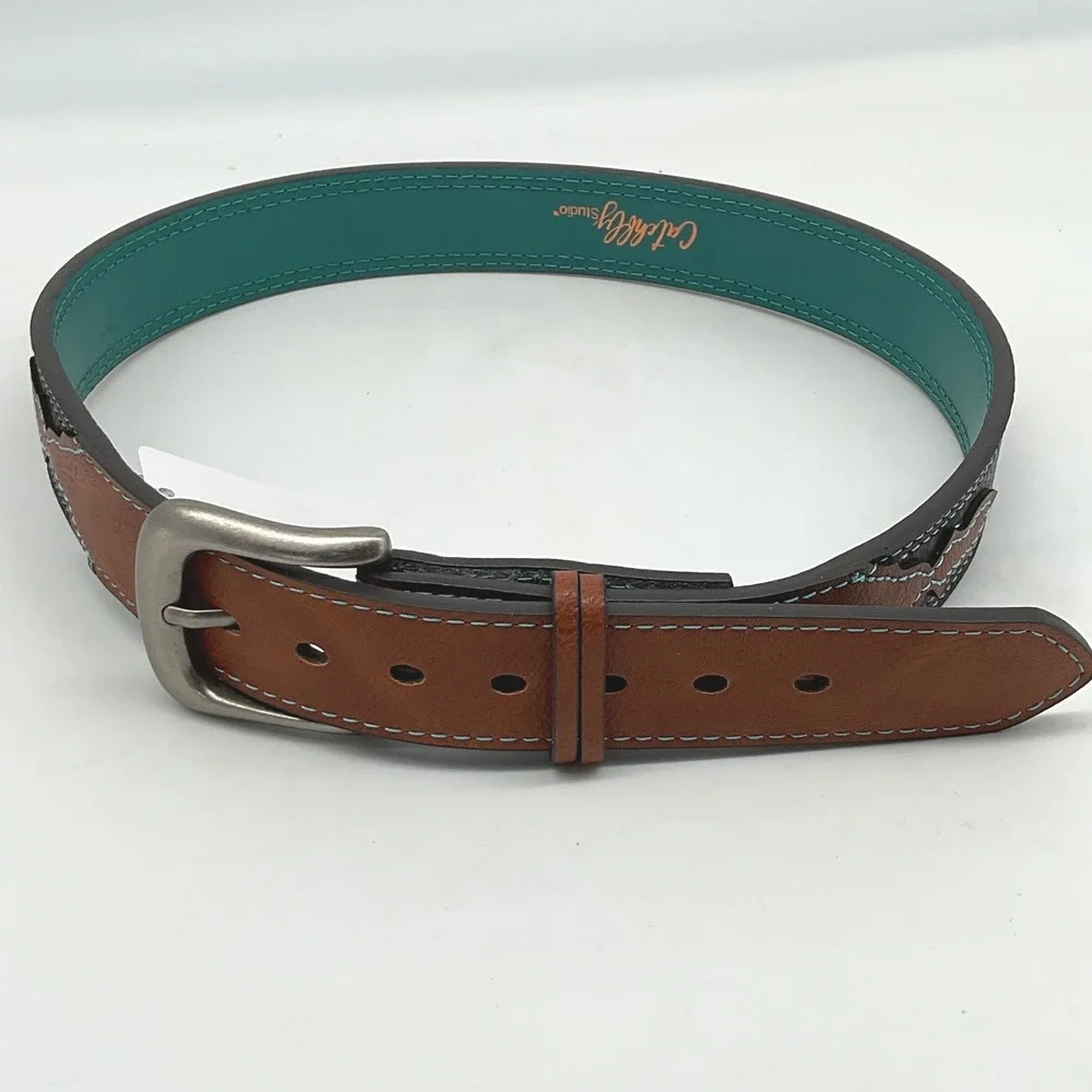 Catchfly Studio Kids Leather Belt Turquoise Arrow Embroidery Size M‎